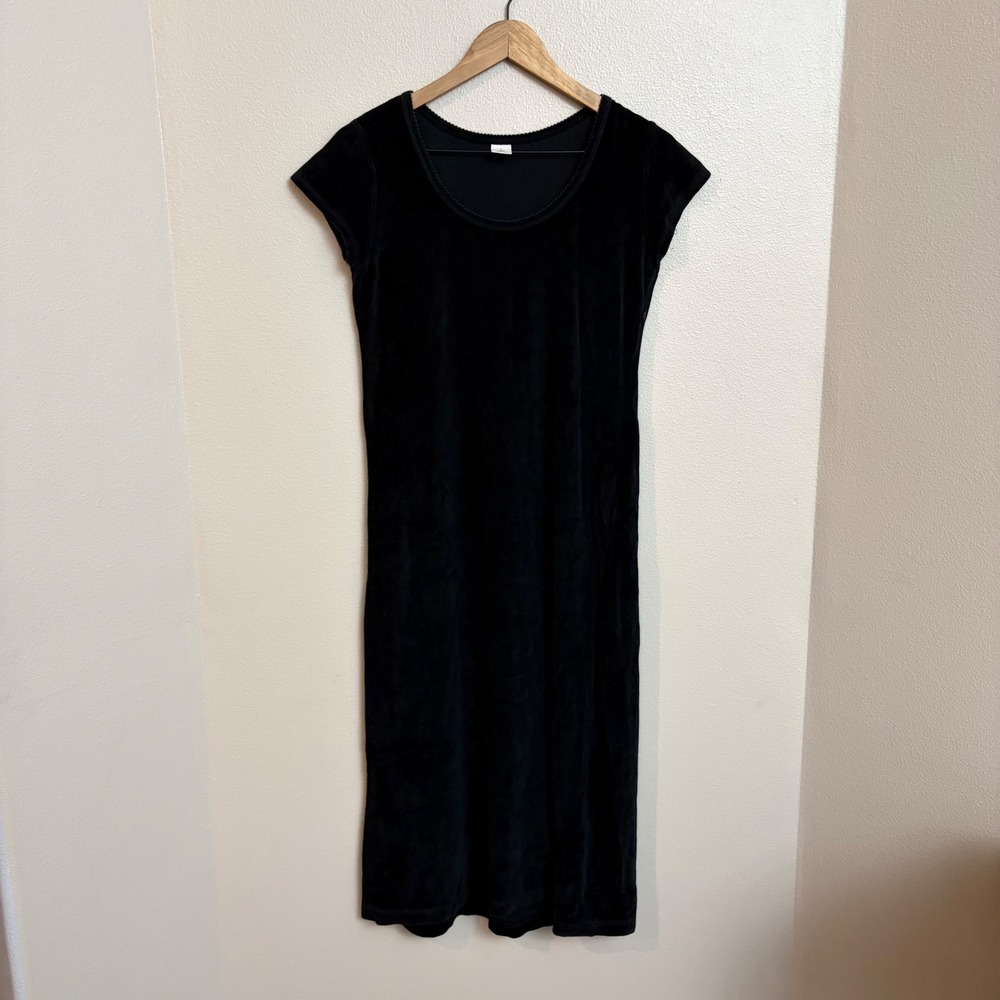Calvin Klein Dress Small Y2K Black Terrycloth Cottonβ Goth Minimalist Midi